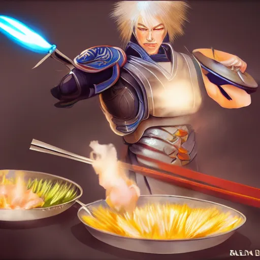 Prompt: Raiden Shogun cooking food, digital art, artstation, 4k, trending