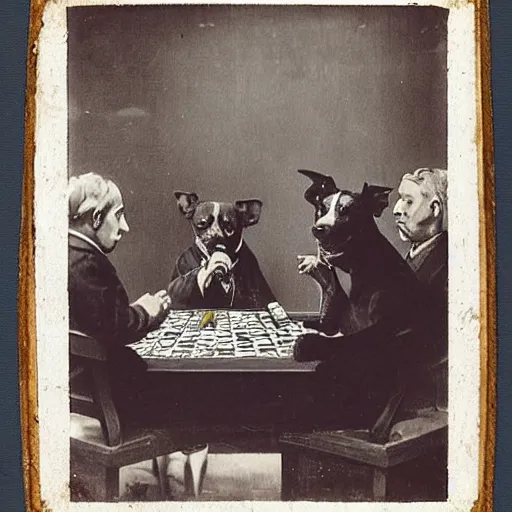 Image similar to “dogs playing poker and smoking, 1900’s photo”