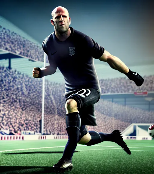 Prompt: screenshoot of jason statham as football player on fifa 2 2 pc gameplay, celebrate goal, hyperdetailed ultrasharp octane render