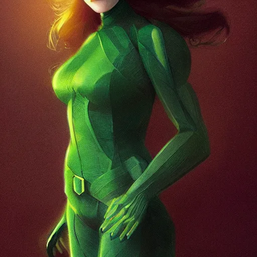 Prompt: full body portrait of jean grey, symetry, perfect face, green eyes, intricate, detailed, volumetric lighting, scenery, digital painting, highly detailed, artstation, sharp focus, illustration, concept art, ruan jia, steve mccurry