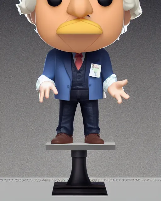 Image similar to full body 3 d render of albert einstein as a funko pop!, four, studio lighting, white background, single body, t pose, no shadow, blender, trending on artstation, 8 k, highly detailed