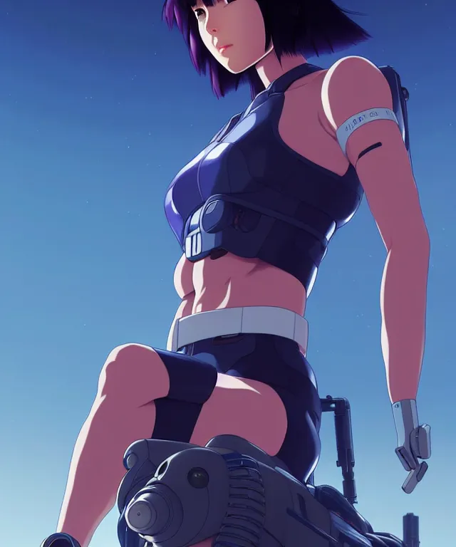 Image similar to a fullbody portrait of motoko kusanagi on top of a tachikoma : : stand alone complex, ghost in the shell, netflix : : by ilya kuvshinov, rossdraws, artgerm, sola digital arts, anti aliasing, raytracing : :