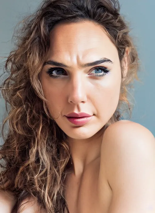 Image similar to portrait of bimbo gal gadot, natural light, detailed face, beautiful features, symmetrical, canon eos c 3 0 0, ƒ 1. 8, 3 5 mm, 8 k, trending on deviantart,