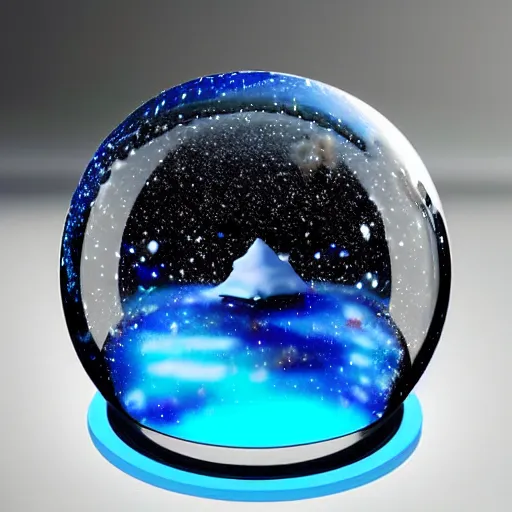 Image similar to ultra real 8 k snow globe with an amazing galaxy inside