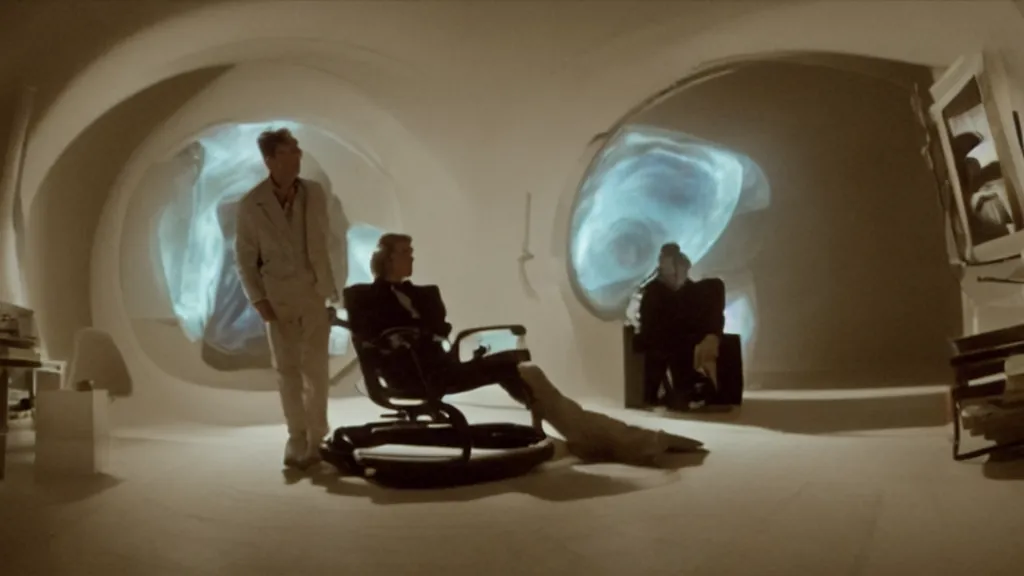 Prompt: an mri slice of james cavell in the living room, film still from the movie directed by denis villeneuve with art direction by salvador dali, wide lens