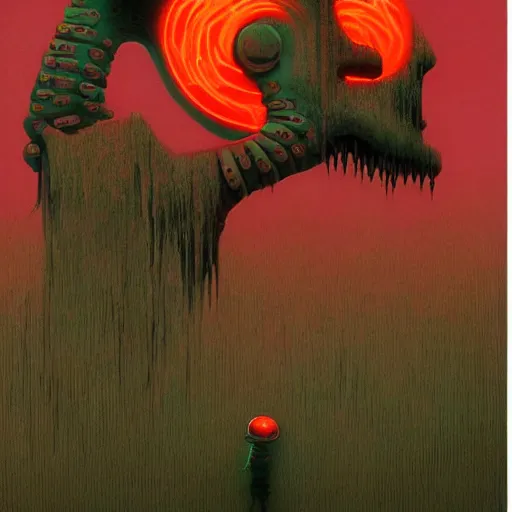 Prompt: bart simpson nightmare by beksinski and tristan eaton, neon trimmed beautiful dystopian digital art