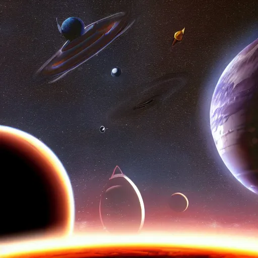 Prompt: a high quality photo of an alien space civilization with space ships and a planet in the background