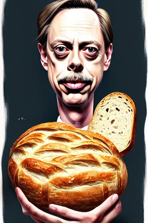 Prompt: beautiful portrait half steve buscemi wearing sourdough bread, by greg rutkowski