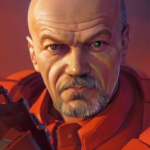 Image similar to vladimir lenin as doomguy, 4 k, hd 2 0 2 2 3 d global illumination rtx hdr style radiating a glowing aura global fanart artstation by jesper ejsing, by rhads, makoto shinkai and lois van baarle, ilya kuvshinov, rossdraws digital painting, illustration, cinematic lighting pixar and disney unreal