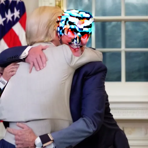 Image similar to donald trump hugging joe biden at the white house