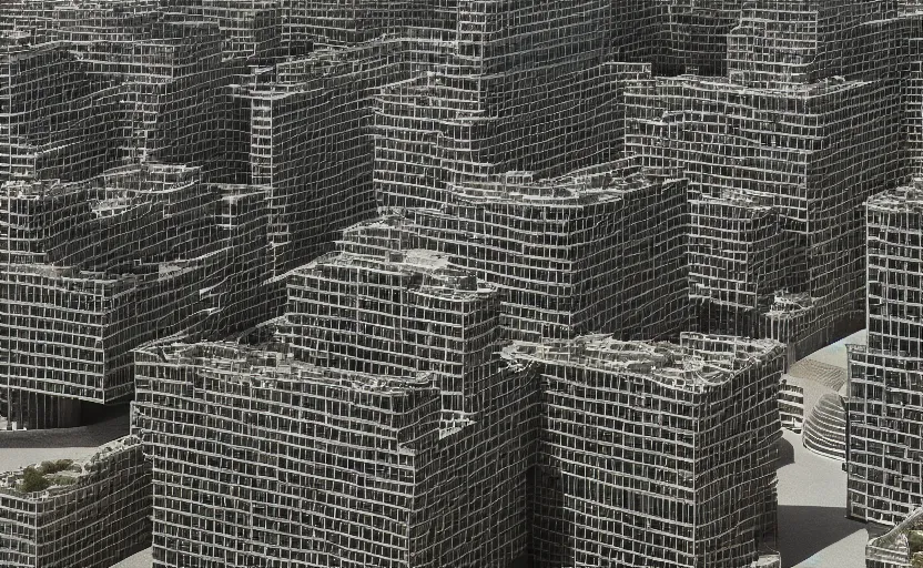 Prompt: parametric structure, residential complex with 2 towers, in the desert beside the gulf, view from above, design by peter zumthor, dezeen, architectural photography