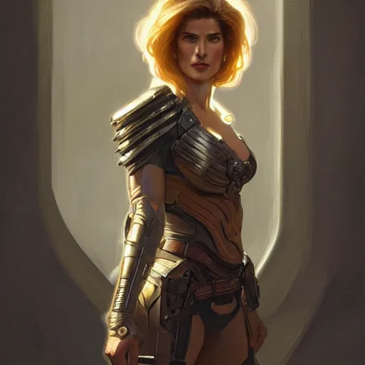 Prompt: Blonde Cobie Smulders as Commander Shepard, western, D&D, fantasy, intricate, elegant, highly detailed, digital painting, artstation, concept art, matte, sharp focus, illustration, art by Artgerm and Greg Rutkowski and Alphonse Mucha