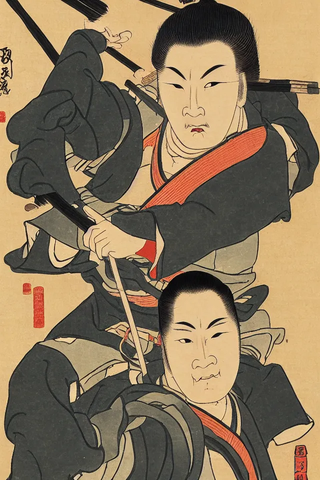 Prompt: a portrait of chow yun - fat in samurai armor, in the art style of ukiyo - e, sengoku - era art style, artistic 4 k