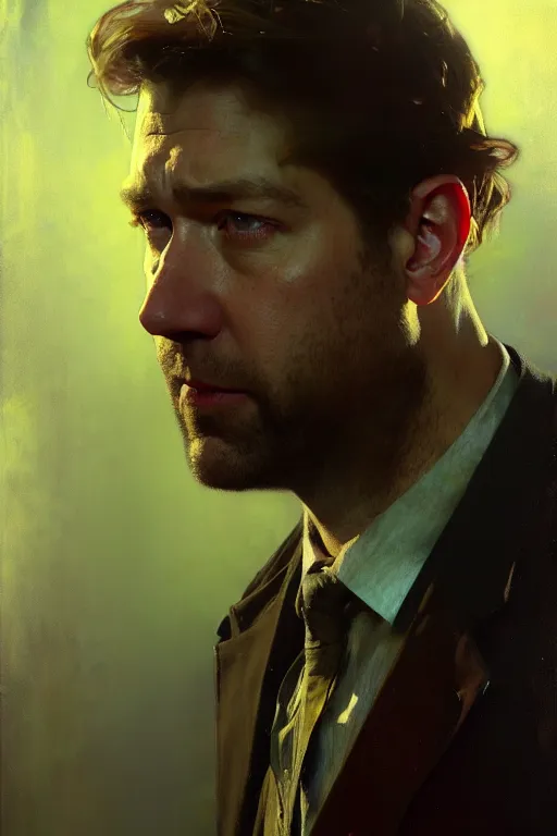 Prompt: hyperrealist portrait of jim halpert by jeremy mann and alphonse mucha, fantasy art, photo realistic, dynamic lighting, artstation, poster, volumetric lighting, very detailed faces, 4 k, award winning