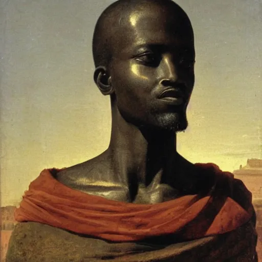 Image similar to east african man, in ancient rome, philosophical, contemplative, by giovanni battista