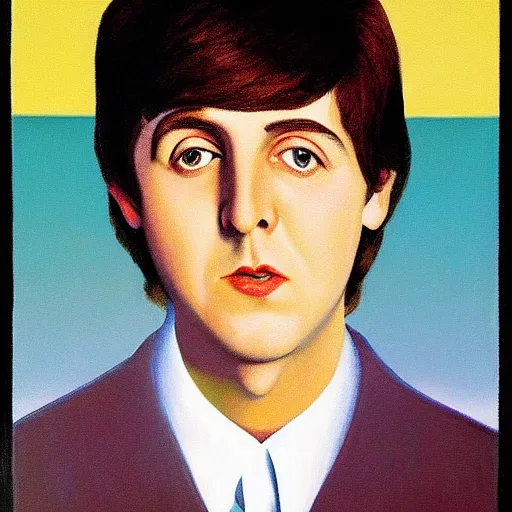 Prompt: painting of a young paul mccartney by rene magritte, hd, 4 k, detailed, award winning