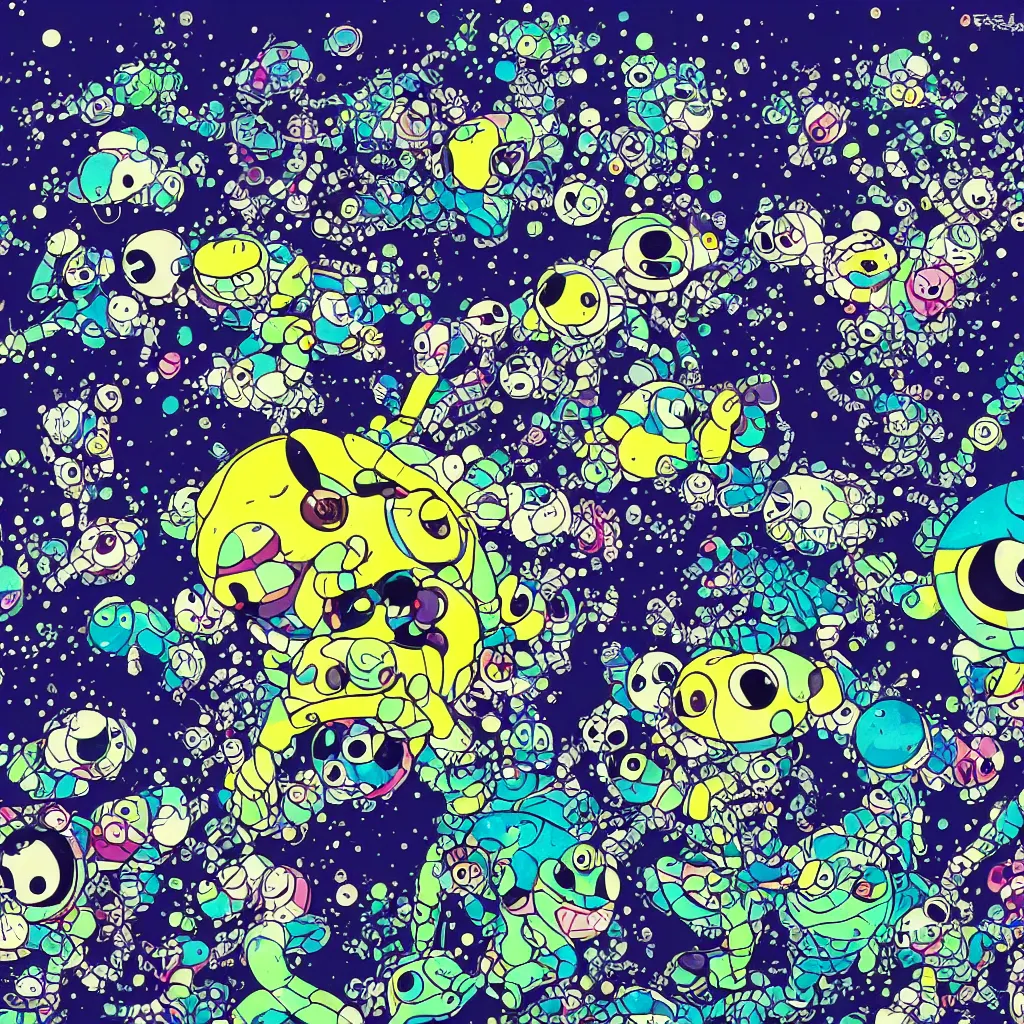 Image similar to indigo toads, frogs, ryuta ueda artwork, breakcore, jet set radio artwork, y 2 k, gloom, space, cel - shaded art style, indigo rainbow, data, minimal, takashi murakami artwork, code, cybernetic, dark, eerie, cyber