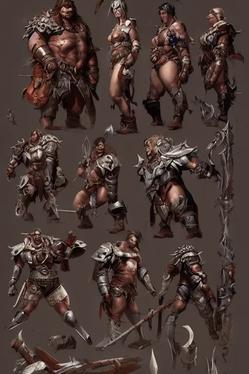 Image similar to item concept art of barbarian's equipment set art by artgerm and Craig Mullins, James Jean, Andrey Ryabovichev, Mark Simonetti and Peter Morbacher 16k