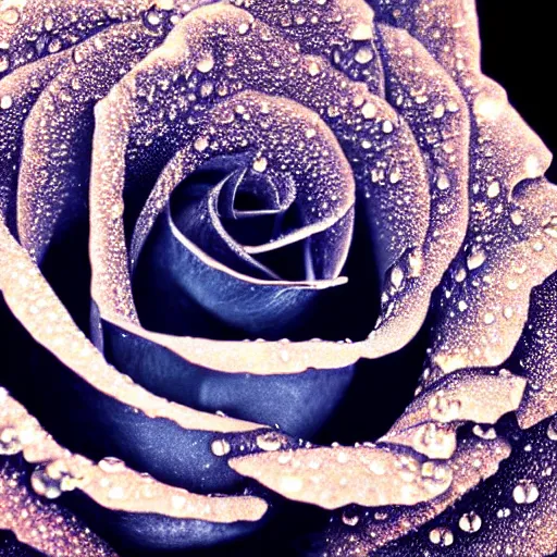 Image similar to A 4k photo of a blue rose, morning dew on the rose, high contrast