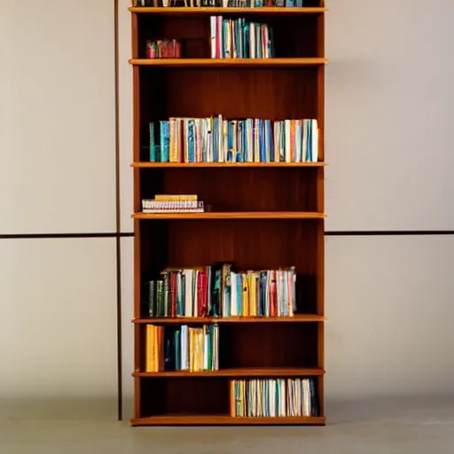 Prompt: photo of bookshelf designed by frank lloyd wright