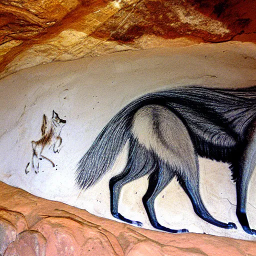 Prompt: zen, wolf, chauvet cave