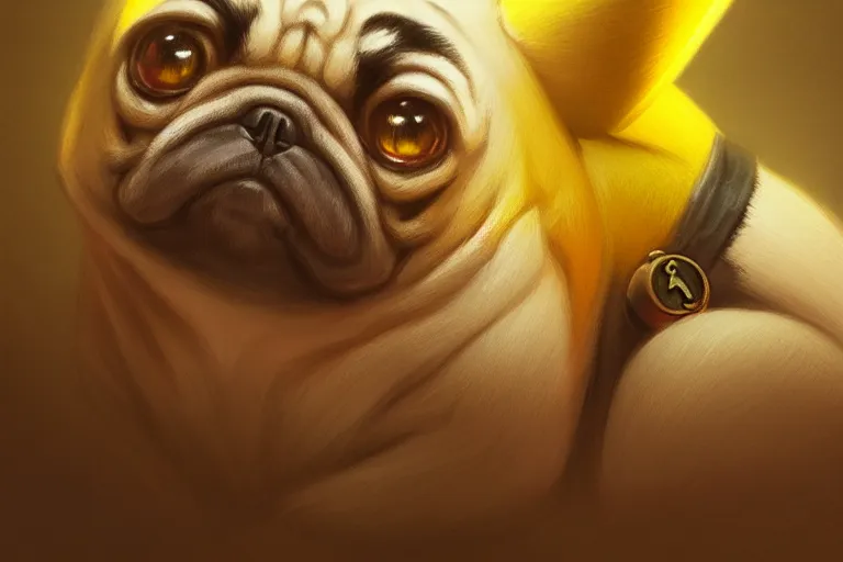 Prompt: photography of pikachu pug, deep focus, d & d, intricate, elegant, highly detailed, digital painting, artstation, concept art, matte, sharp focus, illustration, hearthstone, art by artgerm and greg rutkowski and alphonse mucha