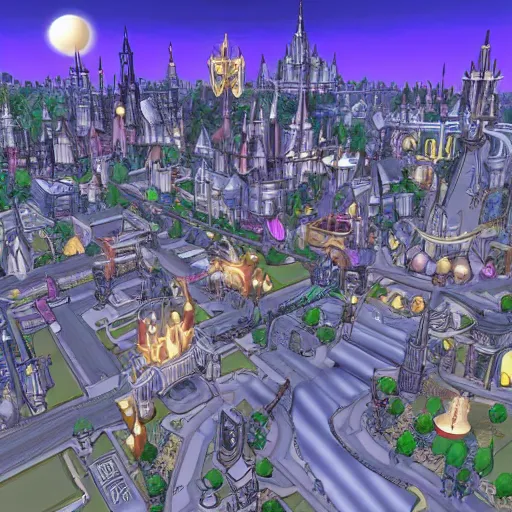 Prompt: Twilight Town from Kingdom Hearts except it’s a sprawling metropolis