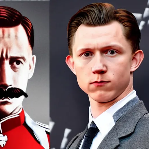 Image similar to tom holland as adolf hitler with short rectangular mustache