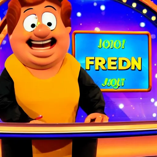 Image similar to one of the contestants on wheel of fortune is Fred Flintstone