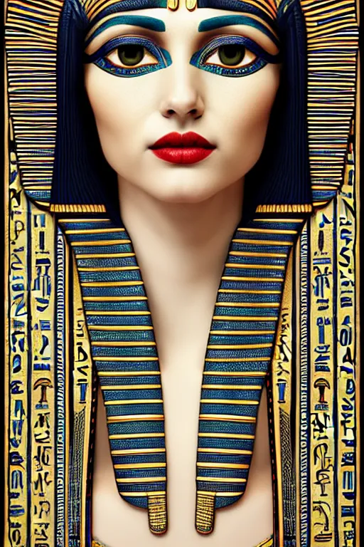 Image similar to Cleopatra portrait, intricate art deco leaf designs, elegant, highly detailed egyptian patterns, hieroglyph, sharp focus, art by Artgerm and beeple