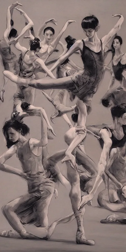 Image similar to oil painting scene from ballet school by kim jung gi