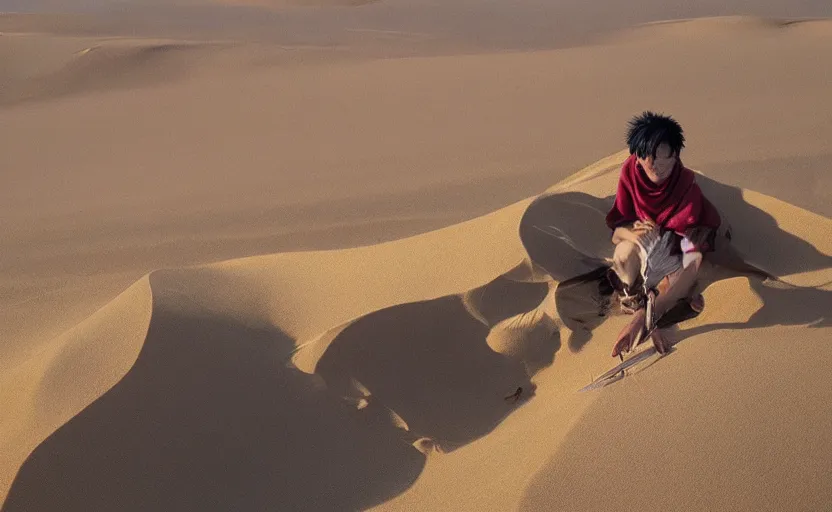 Image similar to a luffy in sand dunes, photography by kim jung gi