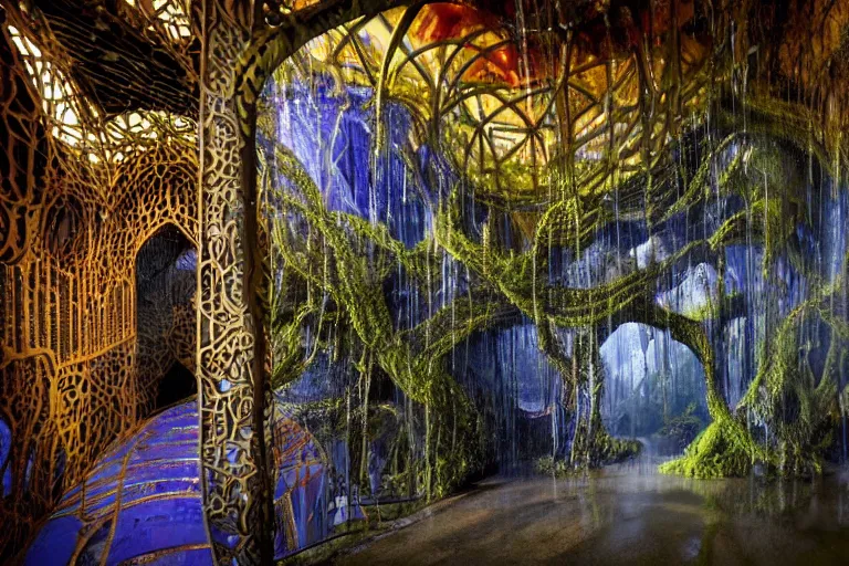 Prompt: favela fungus cathedral coaster hive, art nouveau waterfall environment, industrial factory, terrifying, award winning art, epic dreamlike fantasy landscape, ultra realistic,