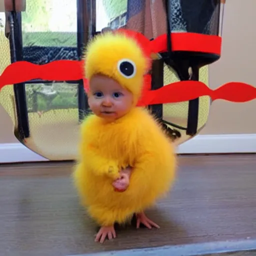 Image similar to cute baby chick dressed as an inmate