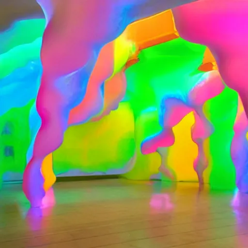 Prompt: : soft gooey shiny hypercolor art installation in museum