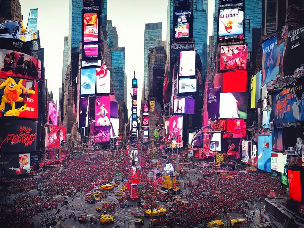 Prompt: “photorealistic Times Square with all the Elmos fighting”