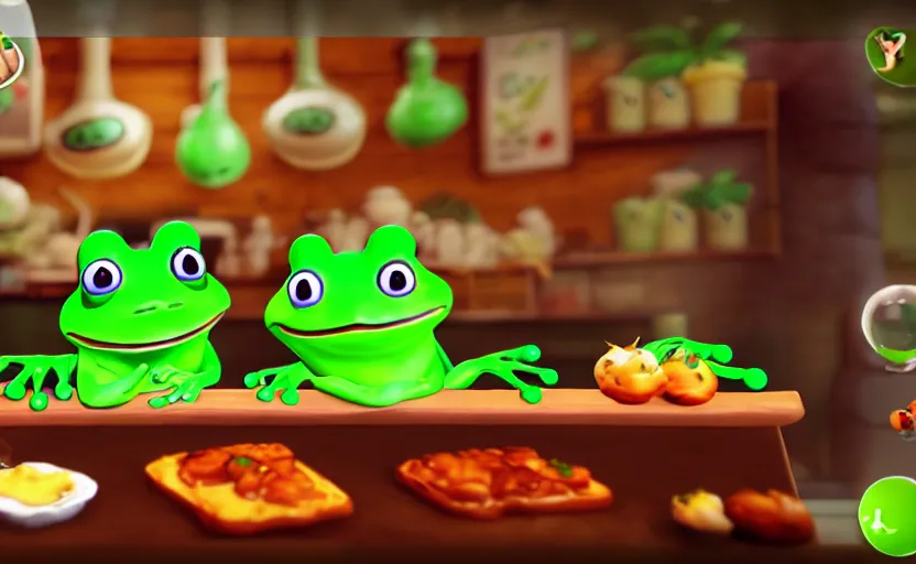 Image similar to ps 4 game about a cute frog chef in italy, unity screenshot,