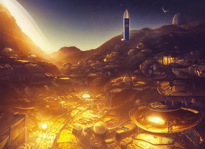 Prompt: favela spaceport, outer space environment, scenery, professional, award - winning, trending on artstation, hyper detailed, realistic, beautiful, emotional, shiny, golden, picture