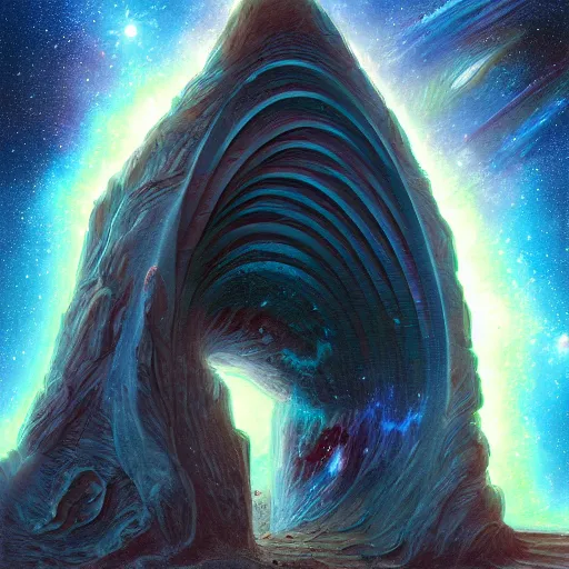 Image similar to A hyperdetailed digital oil painting of A doorway to the galaxy, Trending on ArtStation and DeviantArt