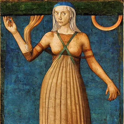 Prompt: half - length portrait of beautiful witch circe in the odyssey, art by piero della francesca, giotto, leonardo da vinci