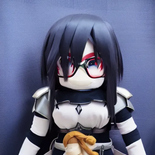 Prompt: cute fumo plush of a heavy sword wielding paladin, shadow armor, glasses, mutant monster girl, stylized cel shading, vray