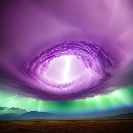 Image similar to amazing photo of a purple tornado in the sky by marc adamus, beautiful dramatic lighting