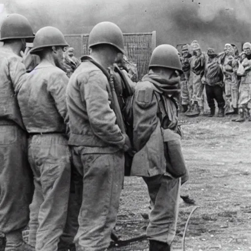 Prompt: ww 2 american officer executing prisoners of war