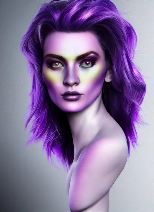 Image similar to photorealistic space pilot 3 0 0 0 cyclope beautiful female with purple hair portrait photography feroflex photorealistic studio lighting ektachrome detailed intricate face details, ultradetails, beautiful face, realistic shaded perfect face, extremely fine details