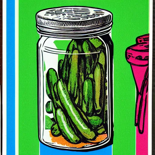 Image similar to a risograph of a pickle jar