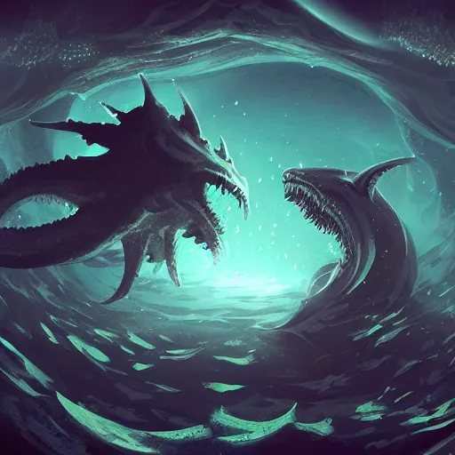 Prompt: stars shine deep below the surface of a dark sunless sea, leviathan, fantasy art, trending on artstation