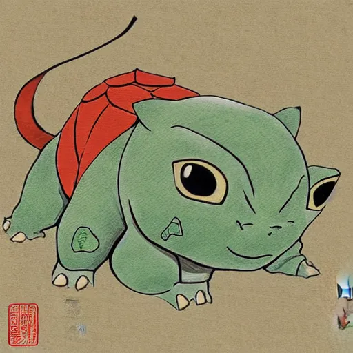 Image similar to Bulbasaur in ancient Japan, painting, old Japanese style