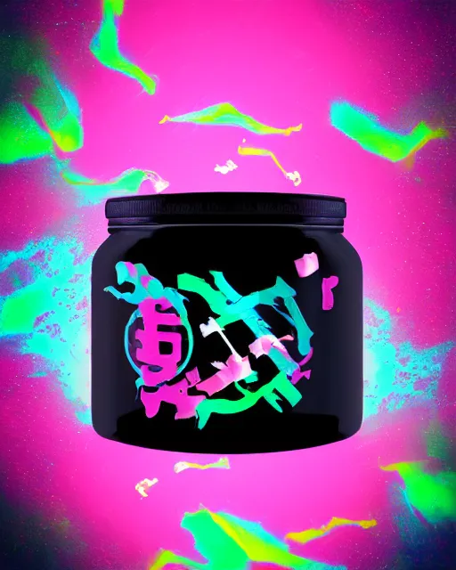 Prompt: awesome logo on a black jar of a brain with dank techno. synthwave colours, in the style of spirited away, hyperrealism, lush detail, award winning, trending on behance