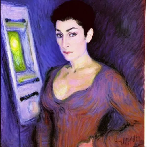 Prompt: Claude Monet, Impressionist Artists, major kira nerys, detailed, ethereal, Cybernetic implant H 768