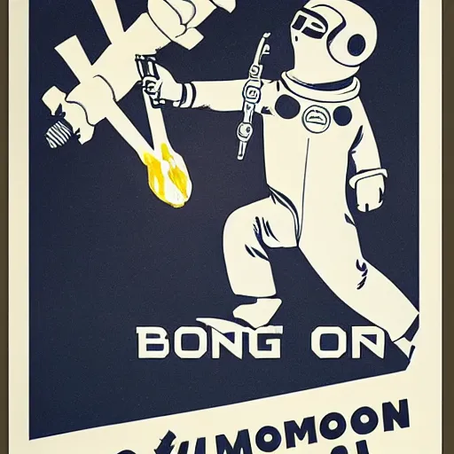 Image similar to propaganda poster for colonizing the moon with pointing cat , by bonesetell